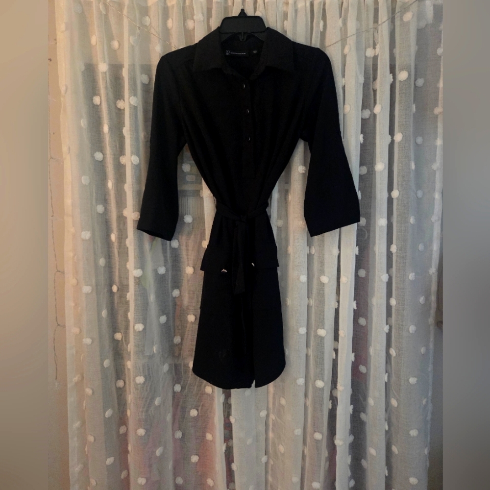 Black Button-Up Dress with Belt